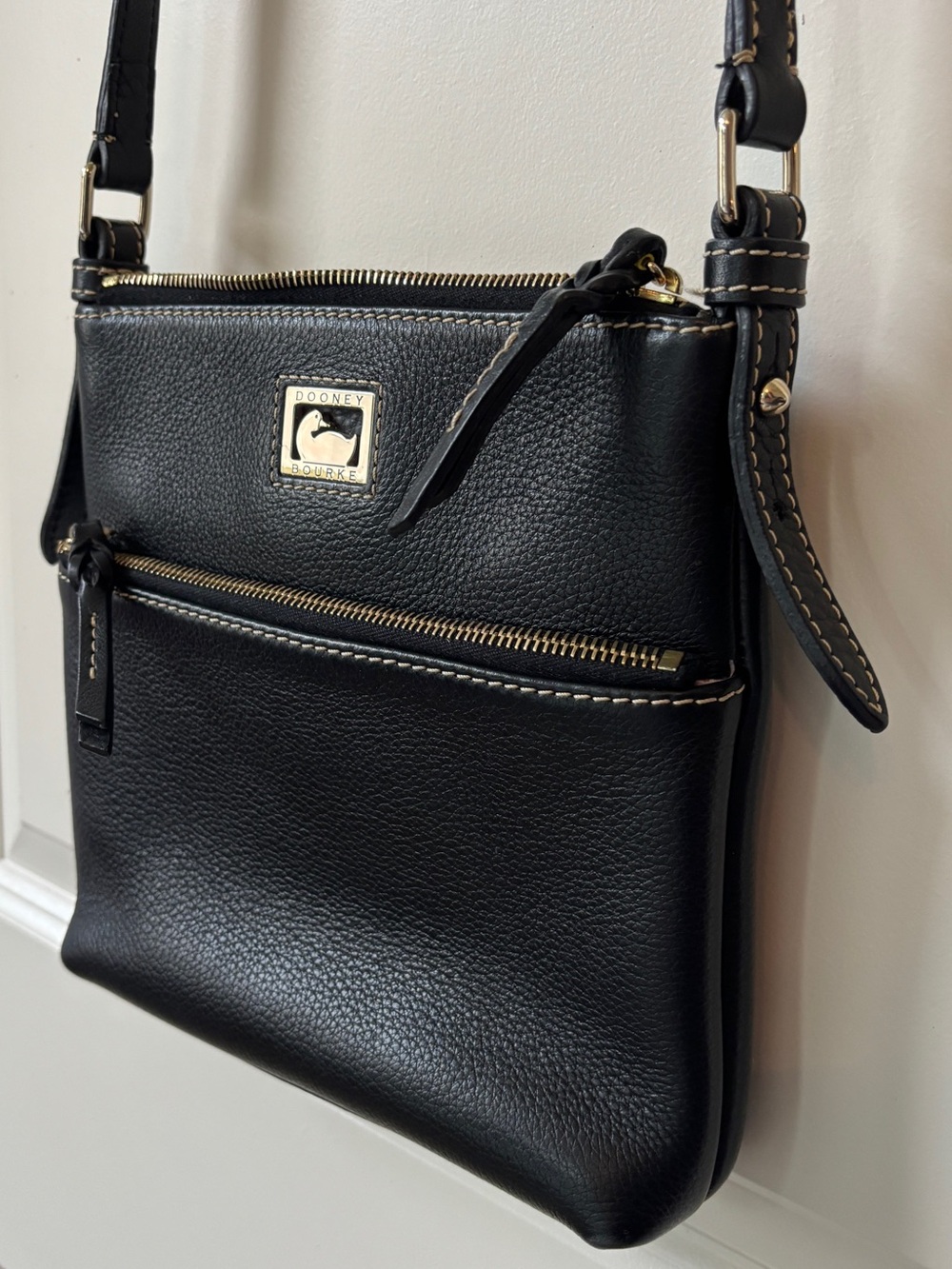 Dooney & Bourke Black Pebbled Leather Crossbody with Gold Hardware